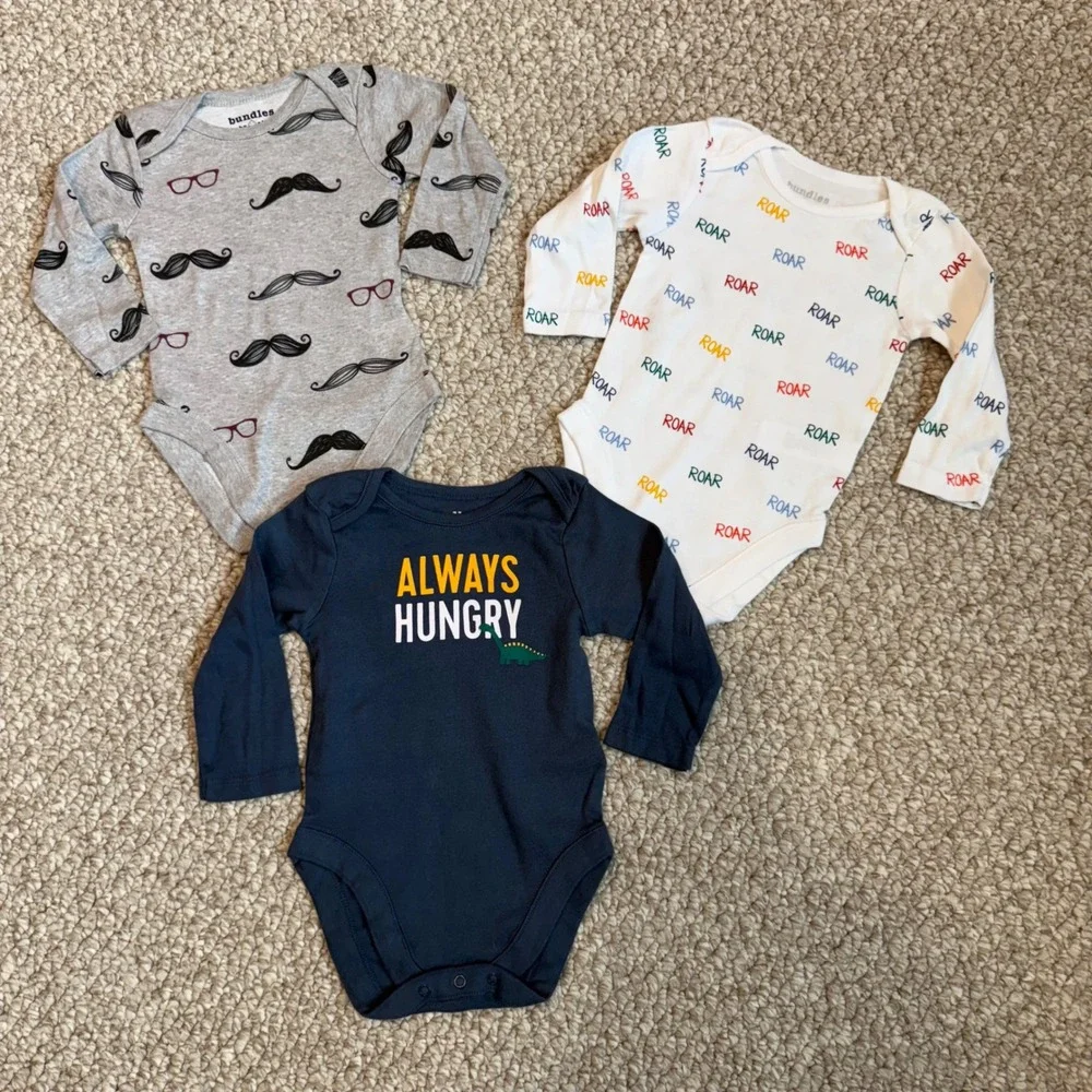 Bundles Baby Place Boys 3pc Long Sleeve Bodysuit‎ Set Size 3-6 Months
